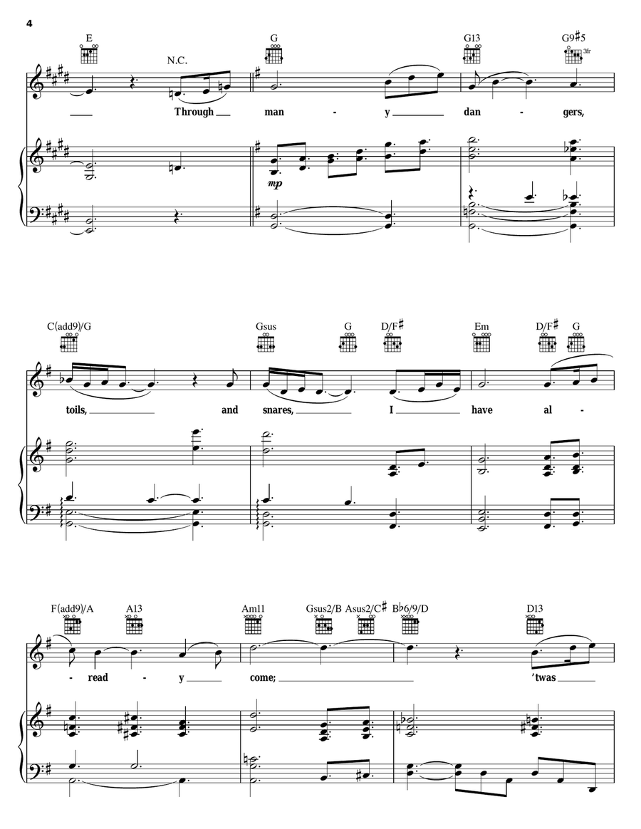 Amazing Grace Piano, Vocal, Guitar scores gallery preview page 4