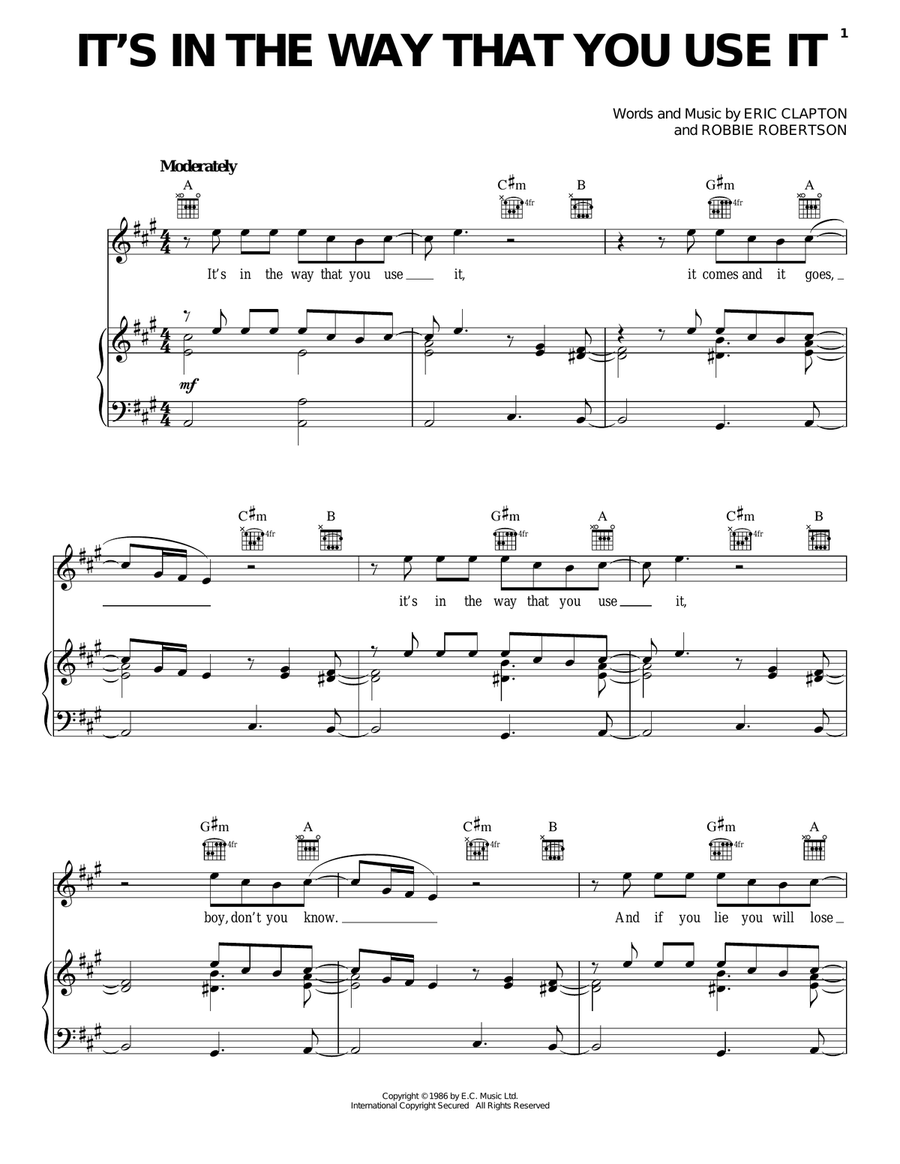 It's In The Way That You Use It Piano, Vocal, Guitar scores gallery preview page 1