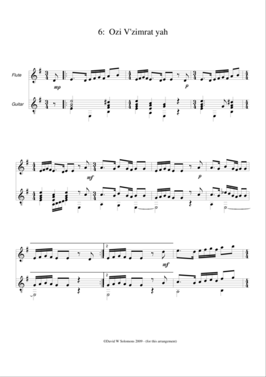 Ozi v'zimrat yah (The Lord is my strength and song) for flute and guitar Flute scores gallery preview page 1