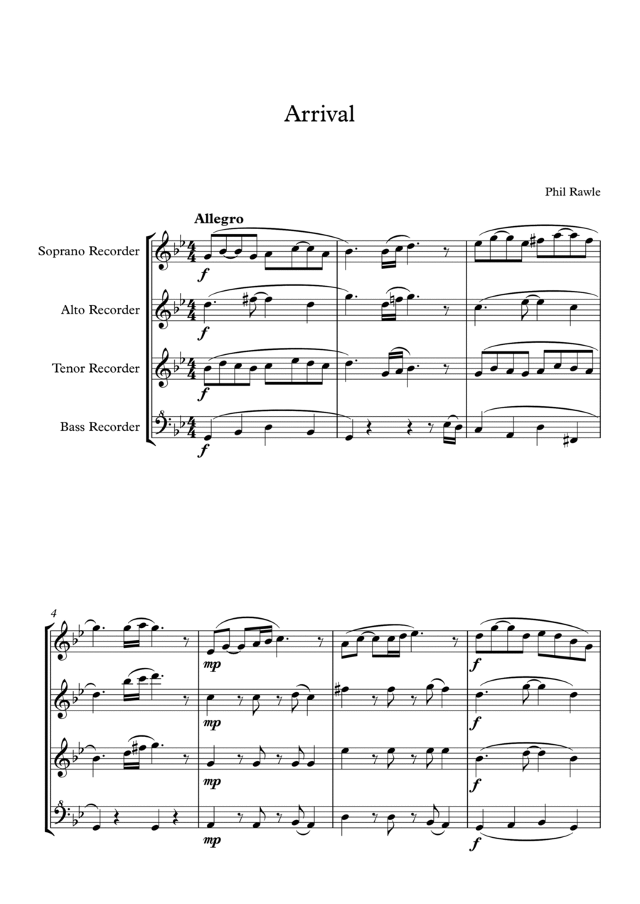 Arrival - Recorder Quartet Chamber Music scores gallery preview page 1