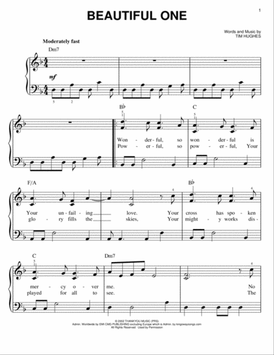 Beautiful One Easy Piano scores gallery preview page 1