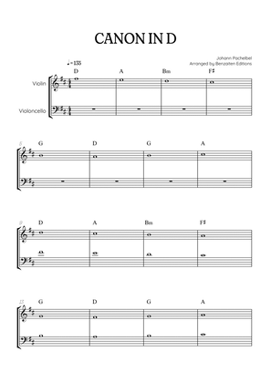 Book cover for Pachelbel Canon in D • violin & cello duet sheet music [chords]