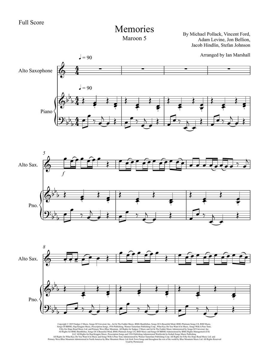 Memories Memories Alto Saxophone scores gallery preview page 3