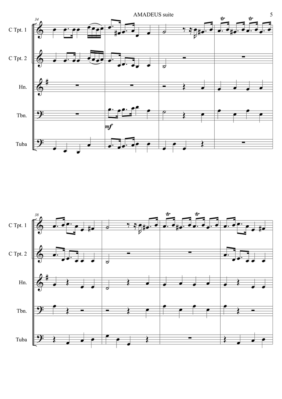 AMADEUS suite - 5. Ecco la marcia from Act 3 of LE NOZZE DI FIGARO Brass Ensemble scores gallery preview page 6