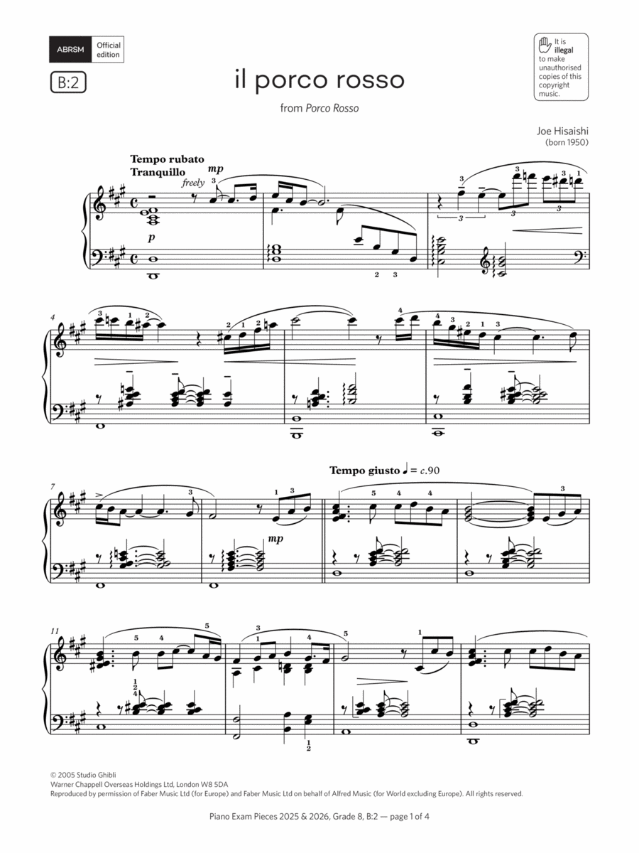 il porco rosso (Grade 8, list B2, from the ABRSM Piano Syllabus 2025 & 2026) Piano Method scores gallery preview page 1