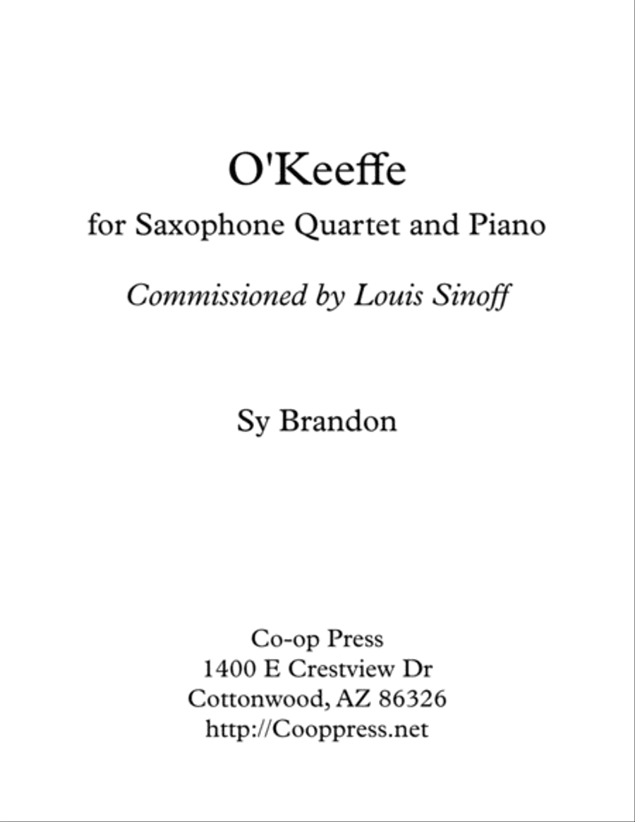 O'Keeffe for Saxophone Quartet and Piano Woodwind Ensemble scores gallery preview page 1