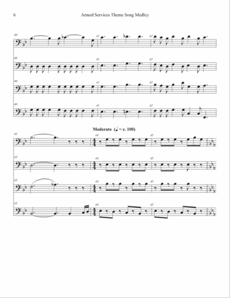 U.S. Armed Forces Theme Song Medley (Baritone or Trombone quartet) Baritone Horn TC scores gallery preview page 6