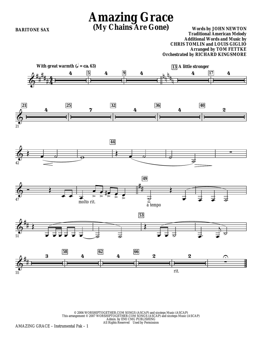 Amazing Grace (My Chains Are Gone) - Baritone Sax Choir scores gallery preview page 1