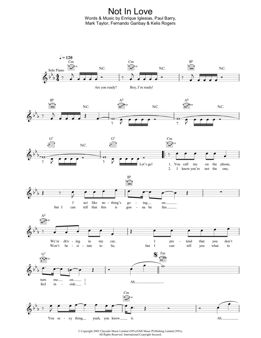 Not In Love Piano scores gallery preview page 1