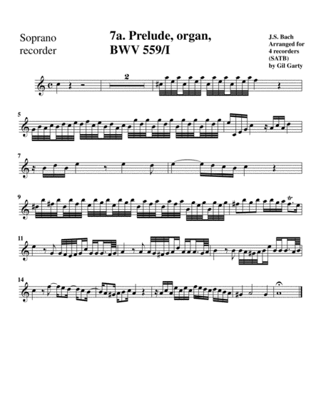 Prelude and fugue BWV 559 (arrangement for 4 recorders)
