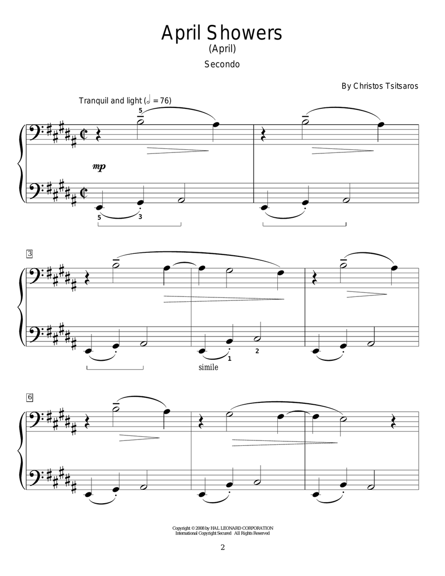 April Showers (April) April Showers (April) Piano Duet scores gallery preview page 1