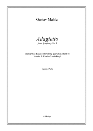Book cover for Adagietto from symphony No 5; transcription for string quartet & harp
