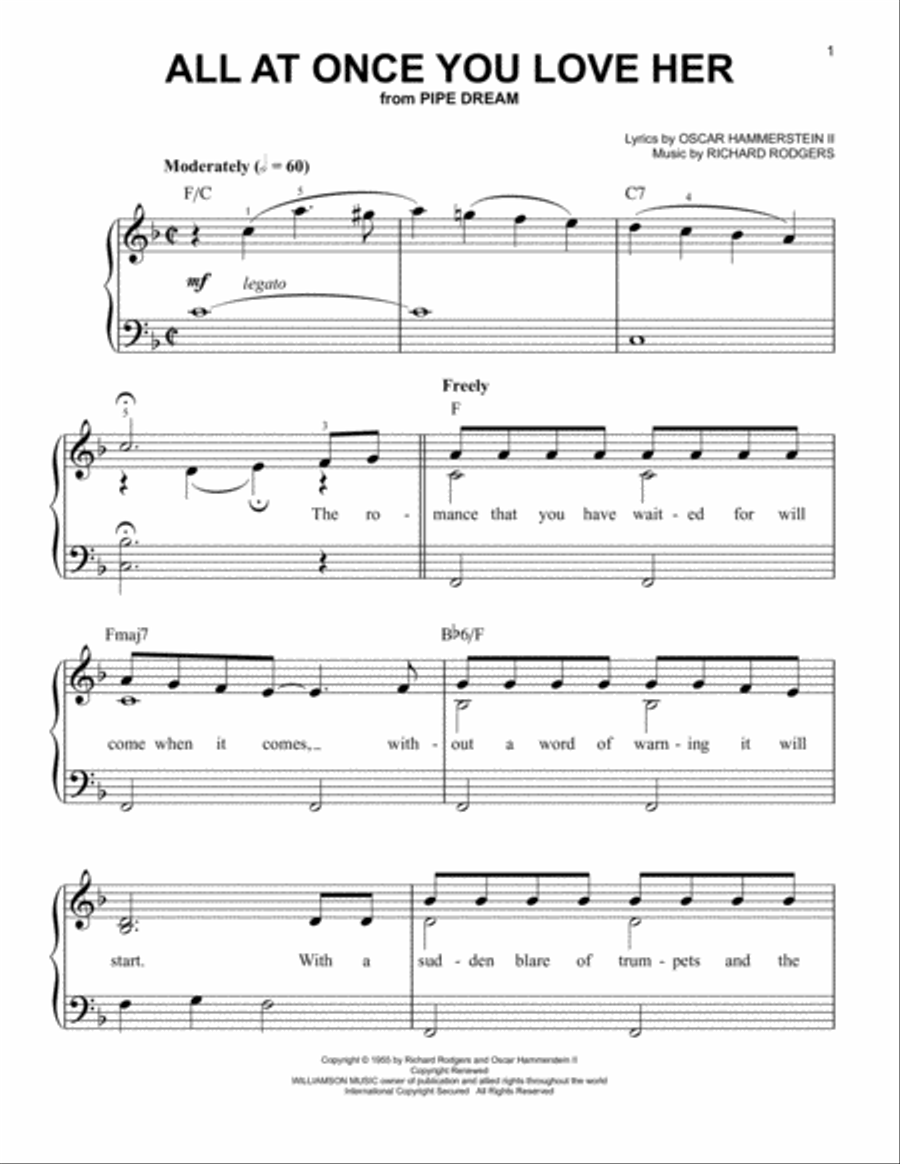All At Once You Love Her Easy Piano scores gallery preview page 1