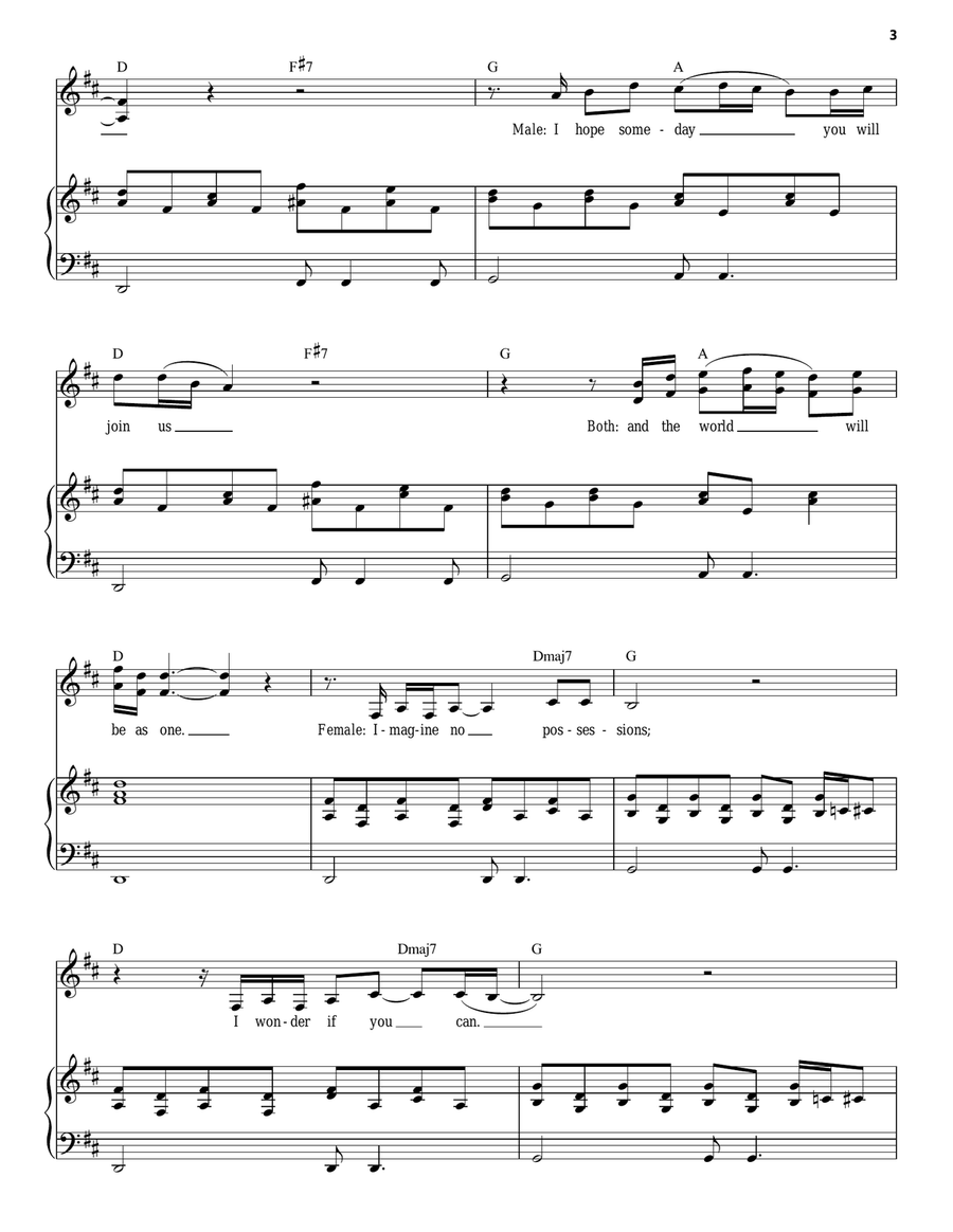 Imagine (Vocal Duet) Piano, Vocal scores gallery preview page 3