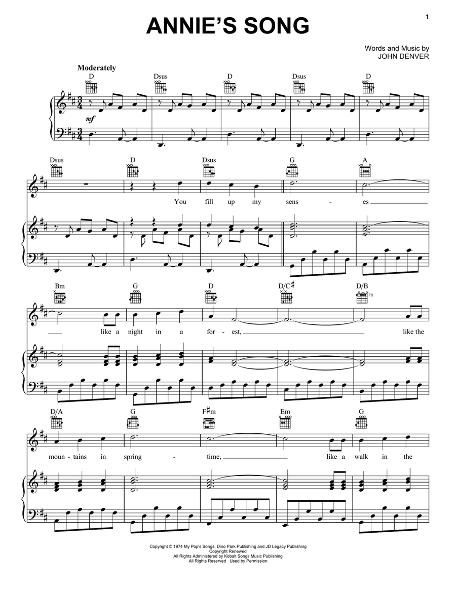 Annie's Song Piano, Vocal, Guitar scores gallery preview page 1