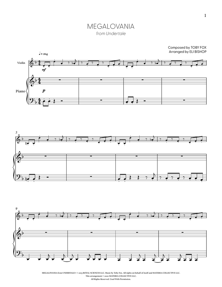 MEGALOVANIA (from UNDERTALE) (for Solo Violin with Piano Accompaniment) Violin Solo scores gallery preview page 2
