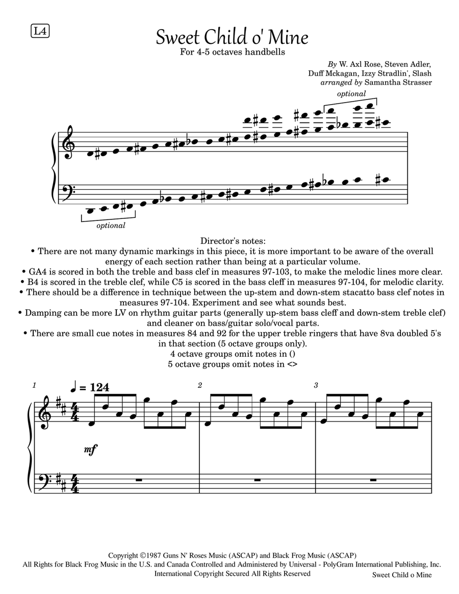 Sweet Child O' Mine - Score Only Handbell Choir scores gallery preview page 1