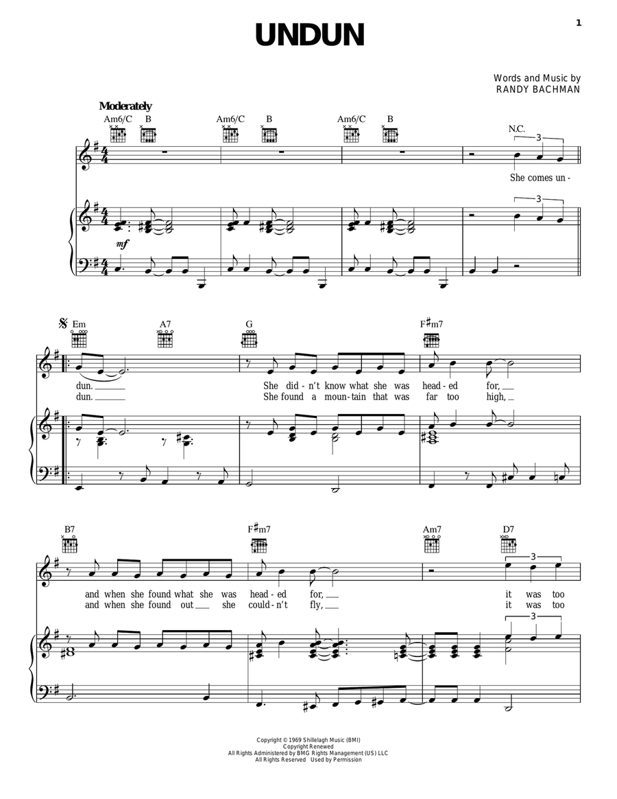 Undun Piano, Vocal, Guitar scores gallery preview page 1