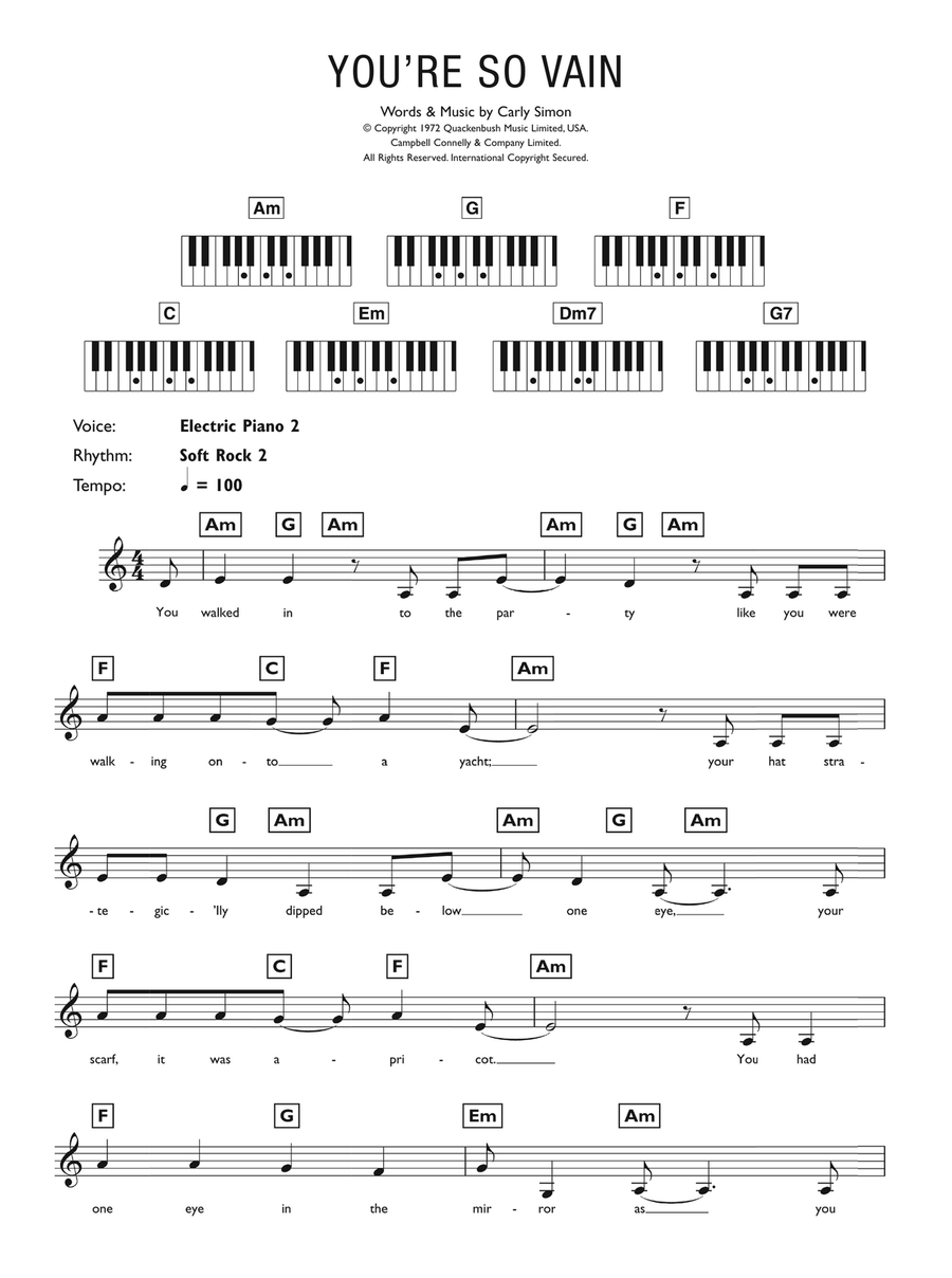 You're So Vain Piano Solo scores gallery preview page 1