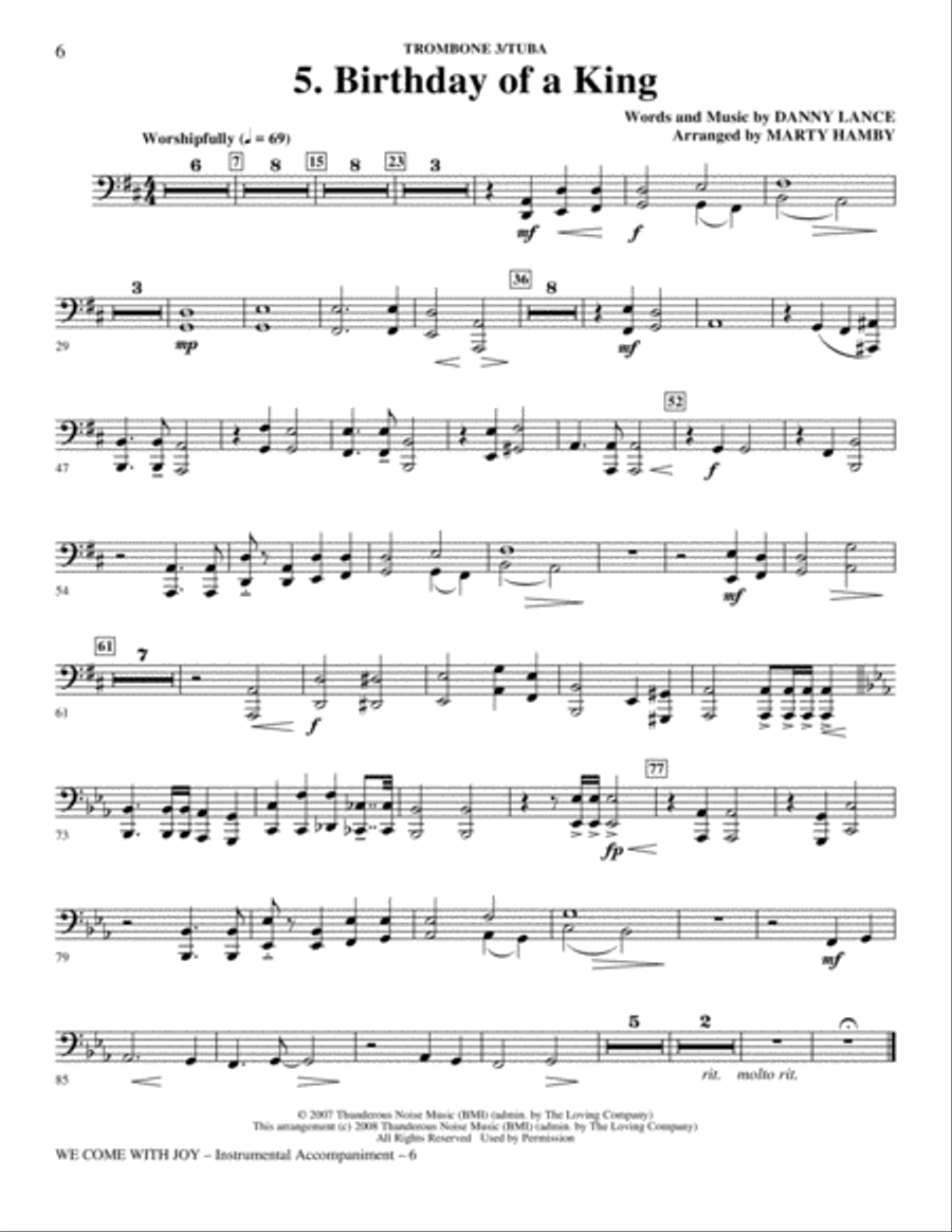 We Come With Joy Orchestration - Trombone 3/Tuba Choir scores gallery preview page 6