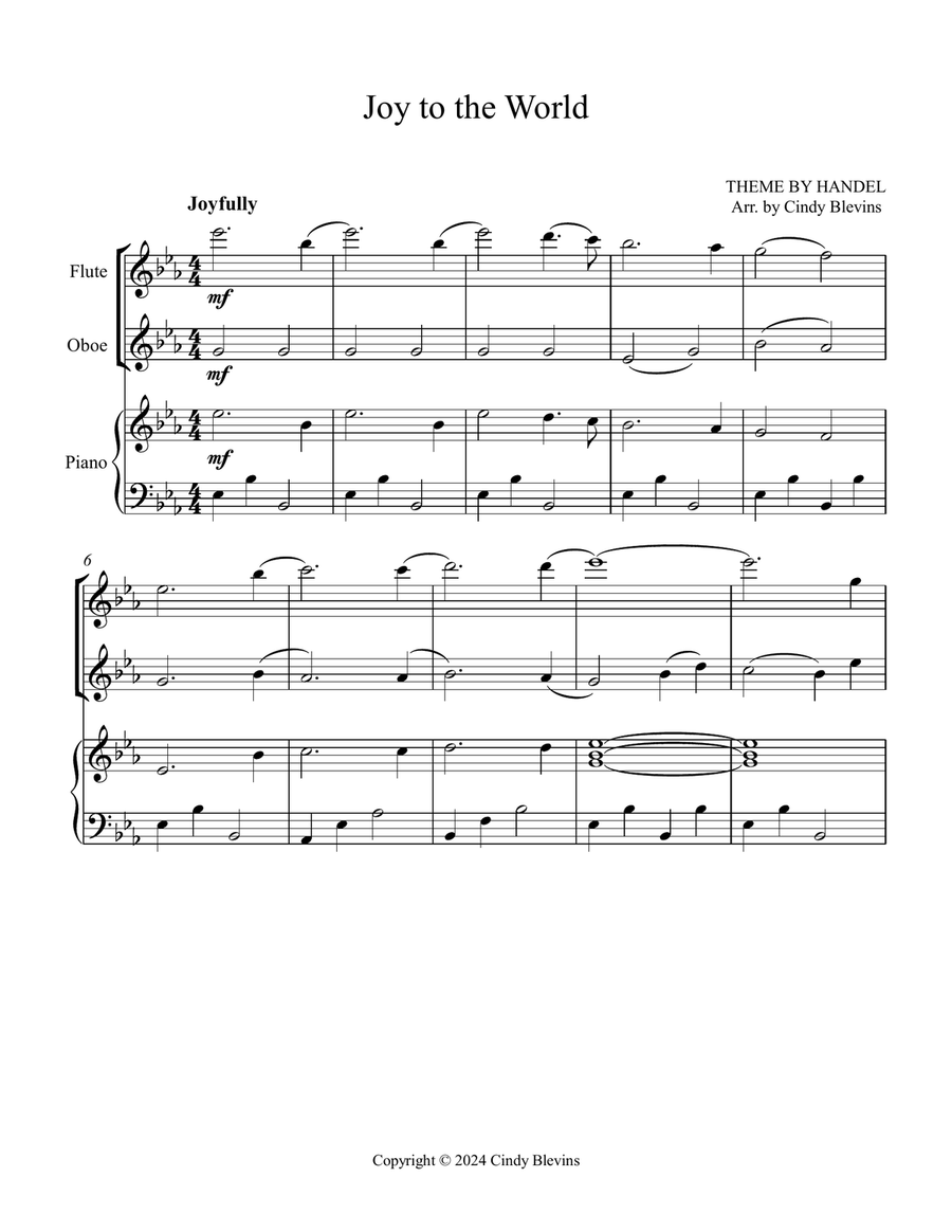 Joy To the World, for Flute, Oboe and Piano Woodwind Duet scores gallery preview page 2