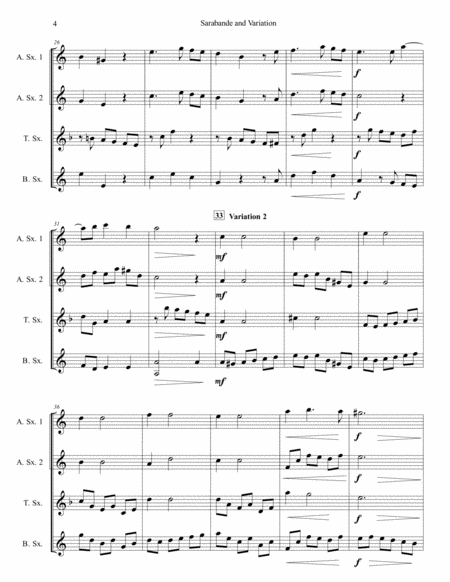 Sarabande and Variations for Saxophone Quartet (SATB or AATB) image number null