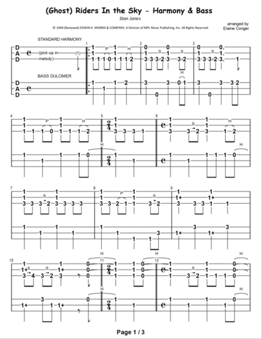 (ghost) Riders In The Sky (a Cowboy Legend) Dulcimer scores gallery preview page 2