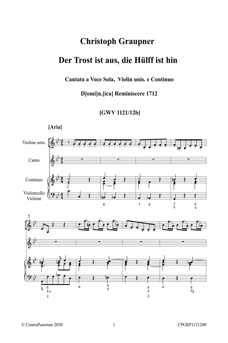 Graupner Christoph Cantata Der Trost ist aus, die Hülff ist hin GWV 1121/12b Small Ensemble scores gallery preview page 5