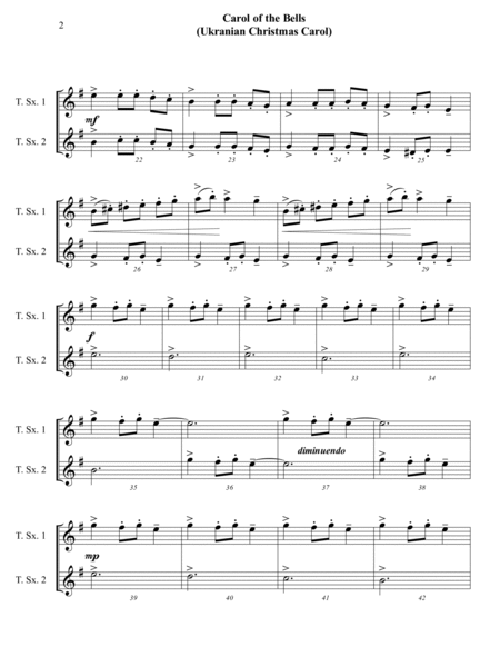 Carol of the Bells (Ukrainian Carol) - Tenor Sax Duet - Intermediate image number null