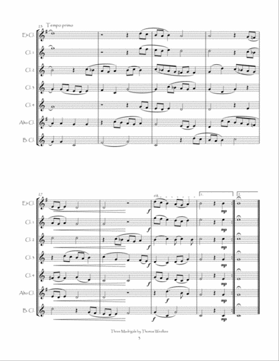 Three Weelkes Madrigals for Clarinet Choir image number null