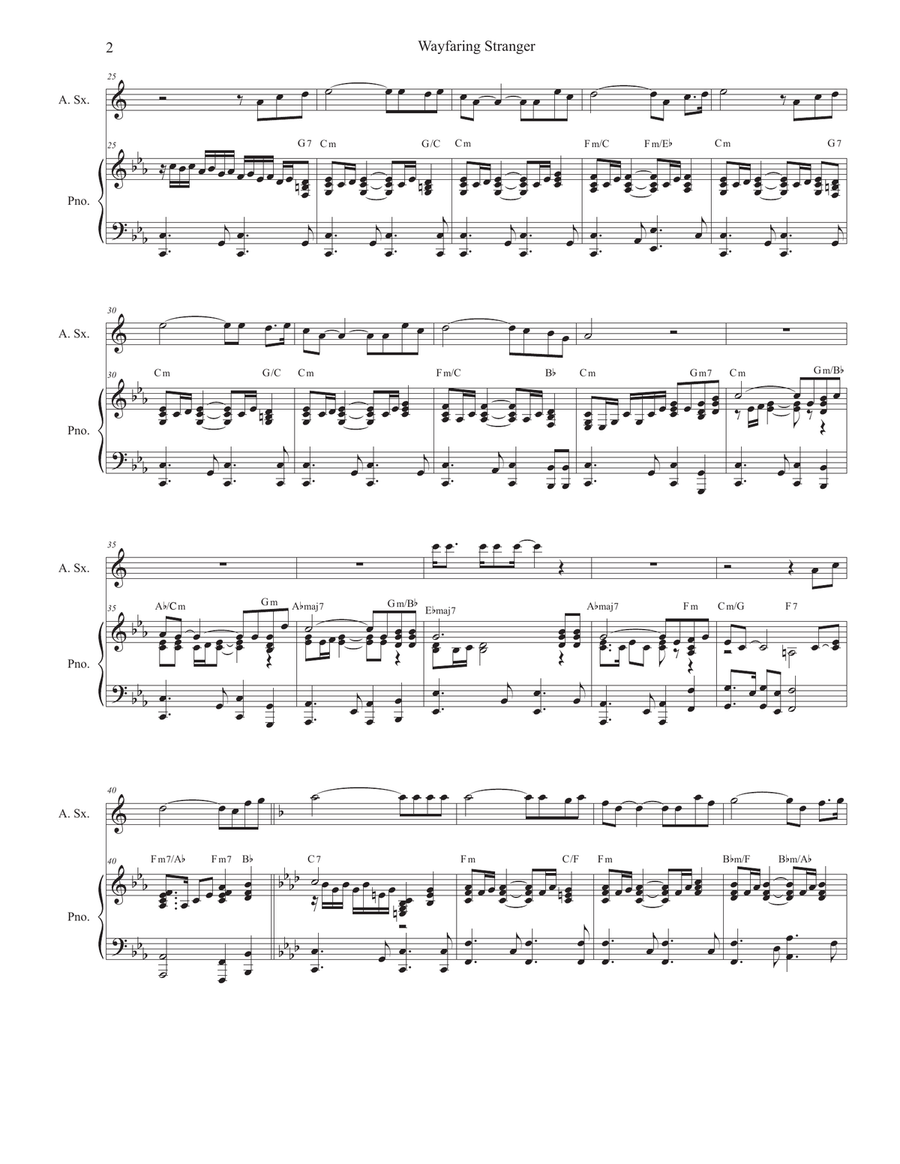 Wayfaring Stranger (Alto Saxophone and Piano) Alto Saxophone scores gallery preview page 3