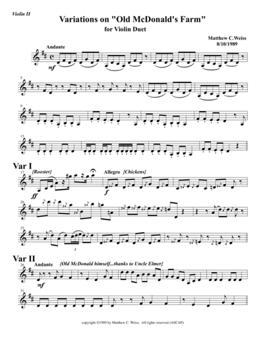 Variations on "Old McDonald's Farm" Violin 2