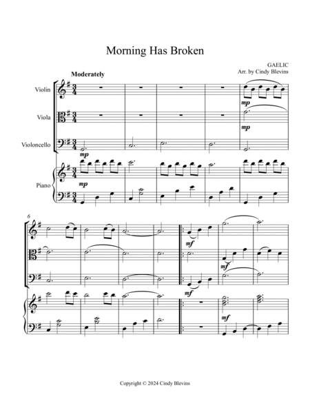 Morning Has Broken, for Violin, Viola, Cello and Piano image number null