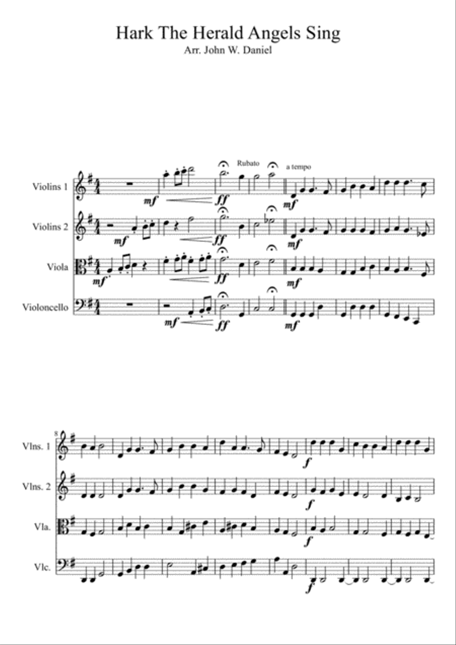 Hark the Herald Angels Sing String Quartet scores gallery preview page 1