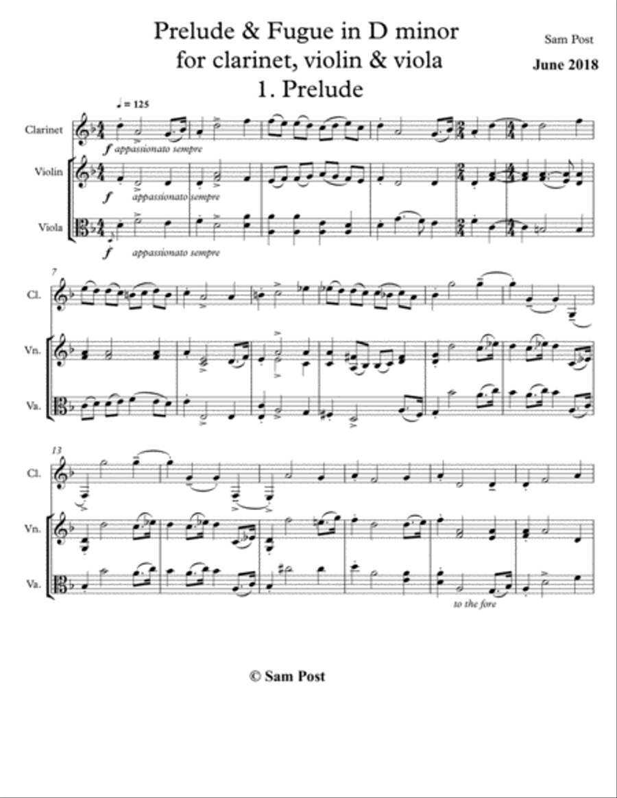 Prelude and Fugue (no. 1) for violin, viola & clarinet, op. 23 Small Ensemble scores gallery preview page 1