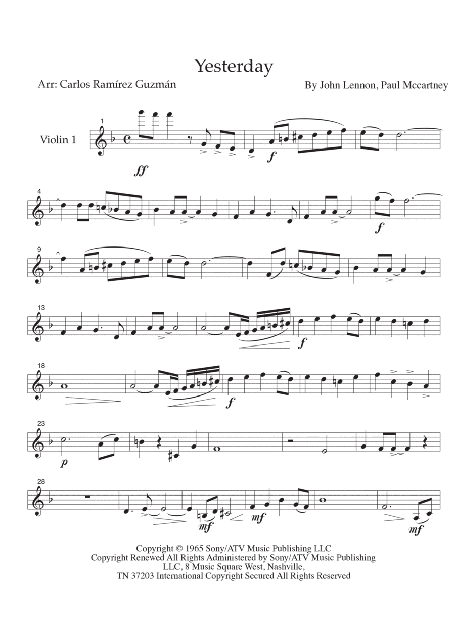 Yesterday String Quartet scores gallery preview page 1
