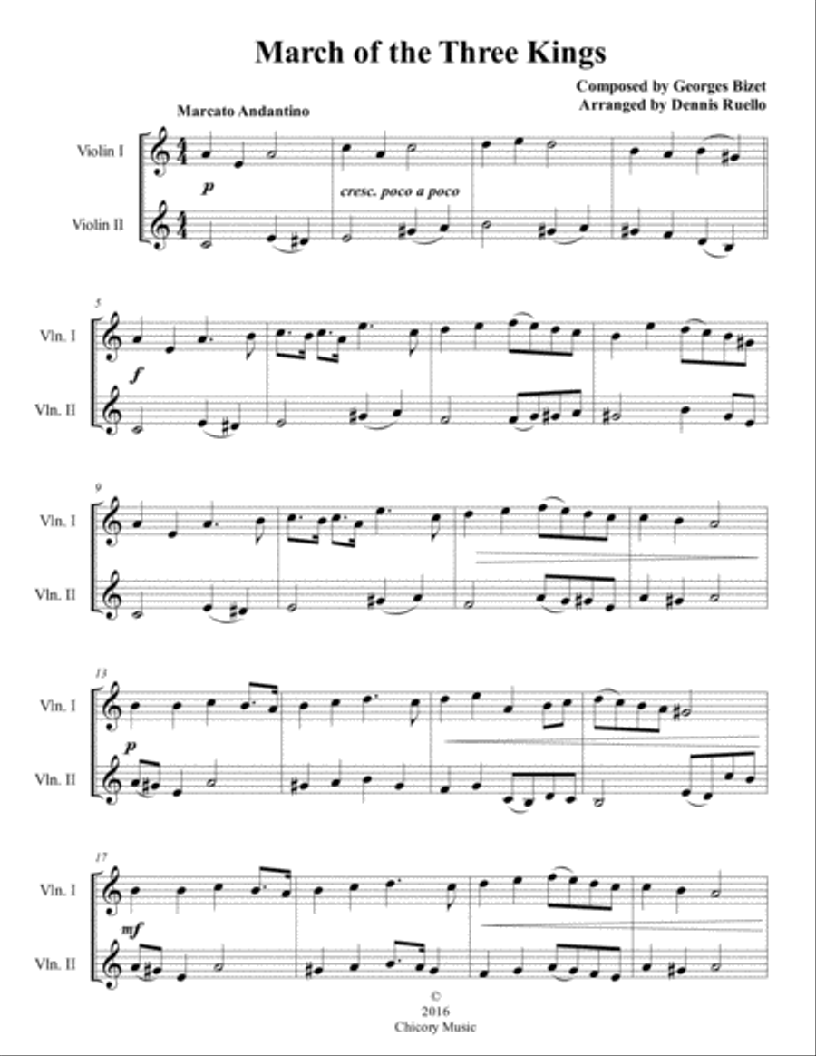 March of the Three Kings - Violin Duet - Intermediate String Duet scores gallery preview page 1