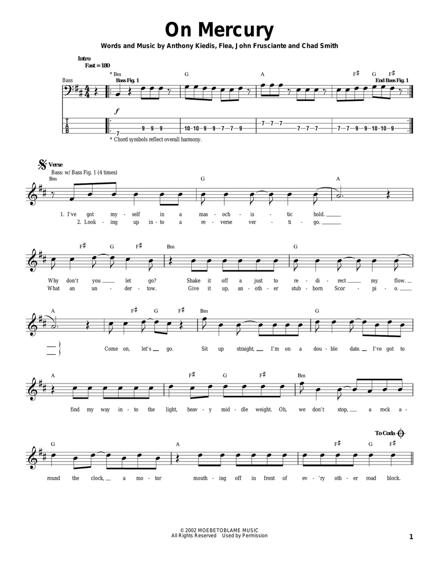 On Mercury Bass Guitar Tablature scores gallery preview page 1