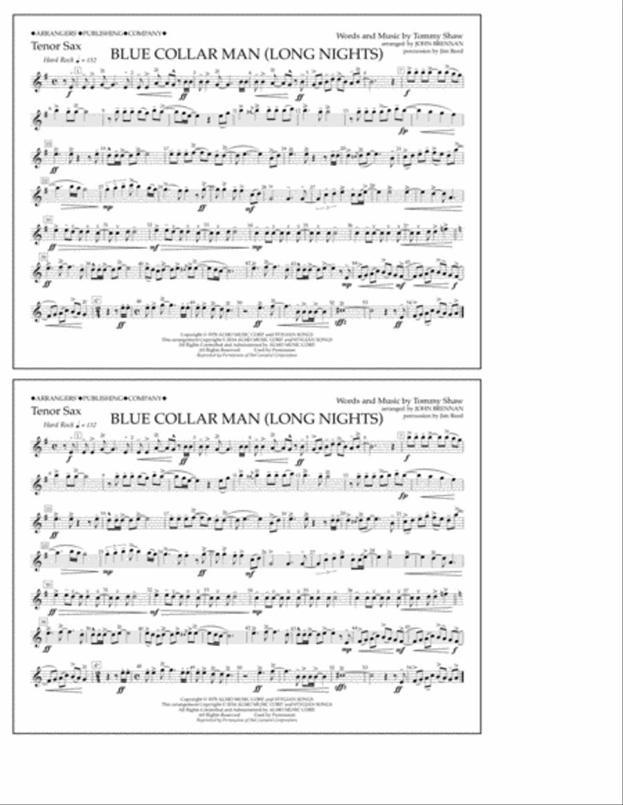 Blue Collar Man (Long Nights) - Tenor Sax Marching Band scores gallery preview page 1