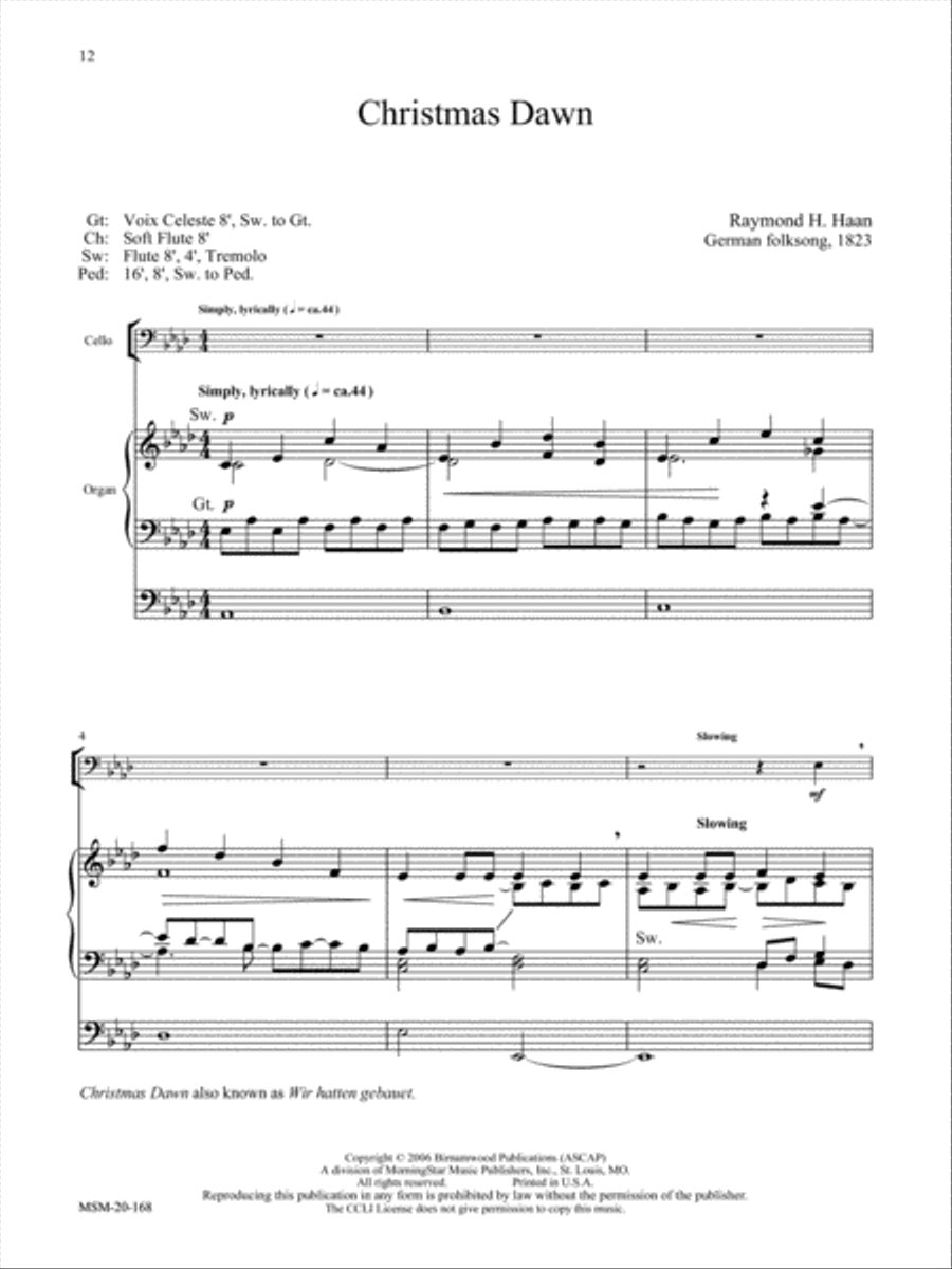 O Come, Emmanuel: Six Advent and Christmas Hymns for Cello or Viola and Organ Cello scores gallery preview page 3