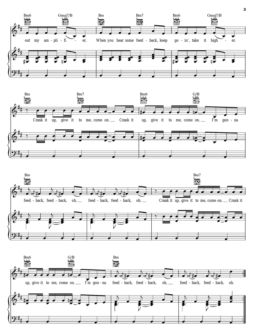 Feedback Piano, Vocal, Guitar scores gallery preview page 3