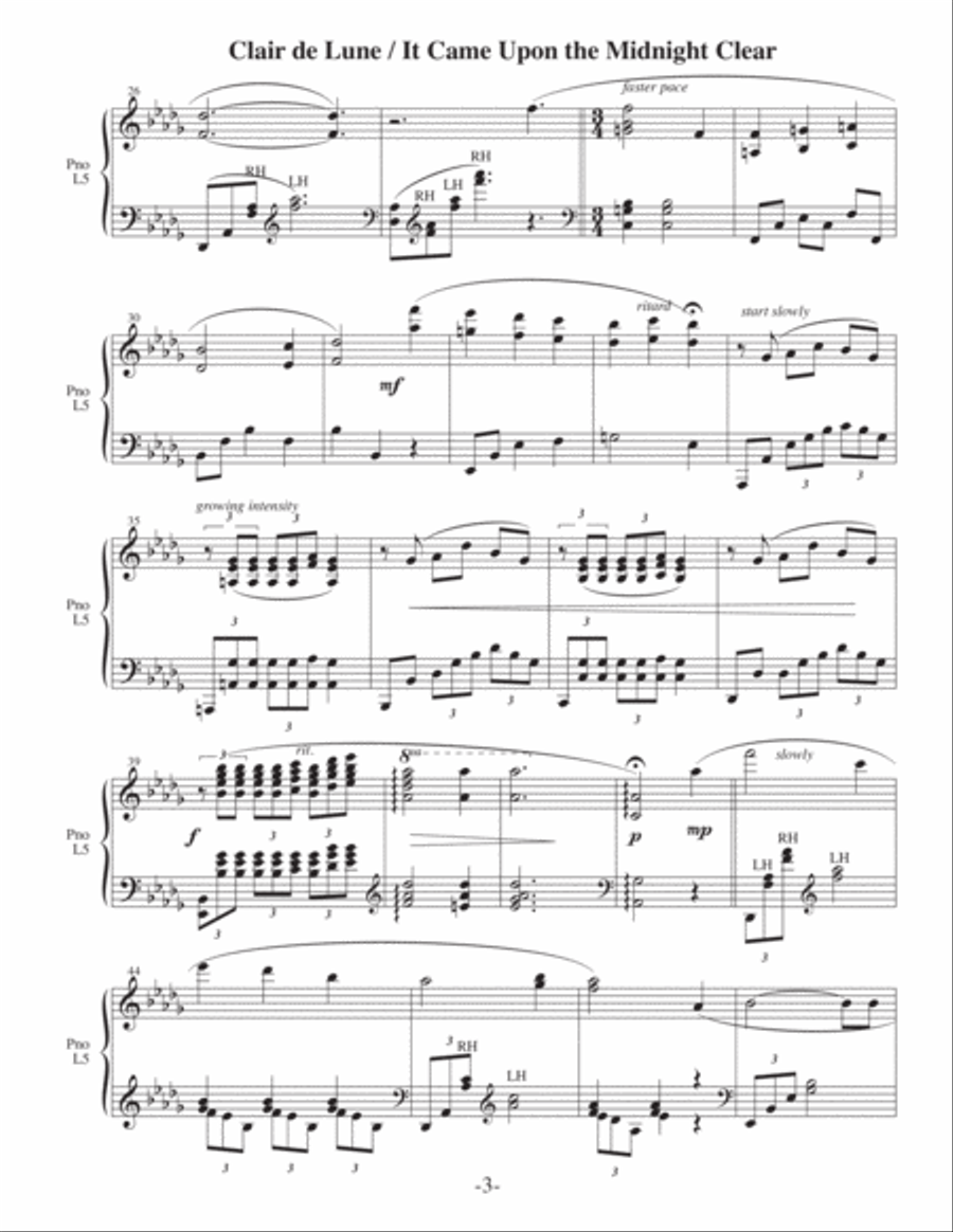 Clair de Lune with It Came Upon The Midnight Clear (Receive 2 for 1!) Piano Solo scores gallery preview page 4