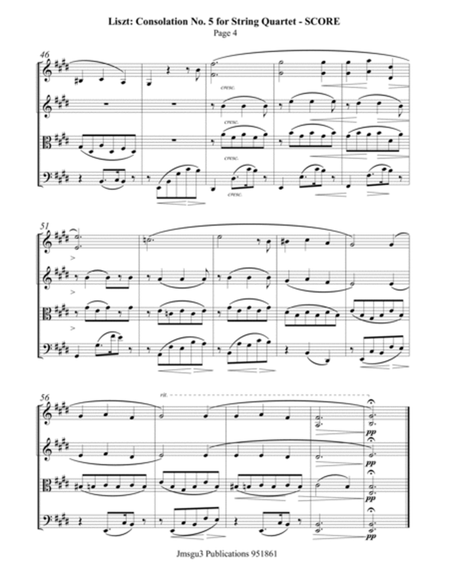Liszt: Consolation No. 5 for String Quartet image number null