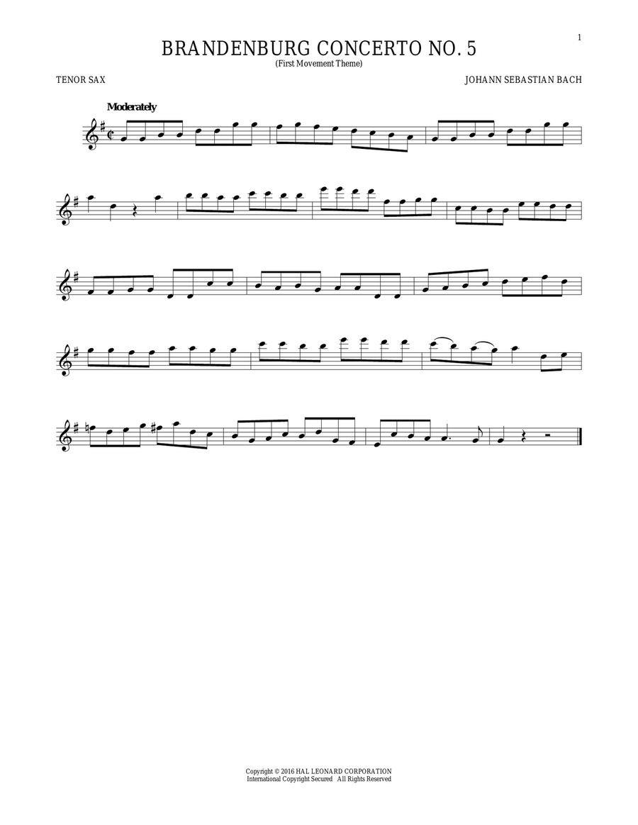 Brandenburg Concerto No. 5 Tenor Saxophone scores gallery preview page 1