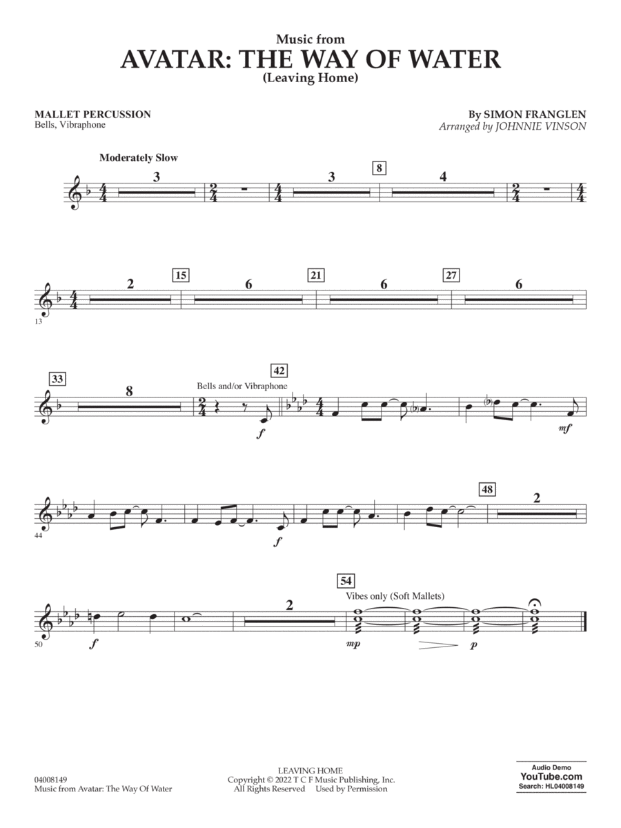 Music from Avatar: The Way Of Water (Leaving Home) (arr. Vinson) - Mallet Percussion