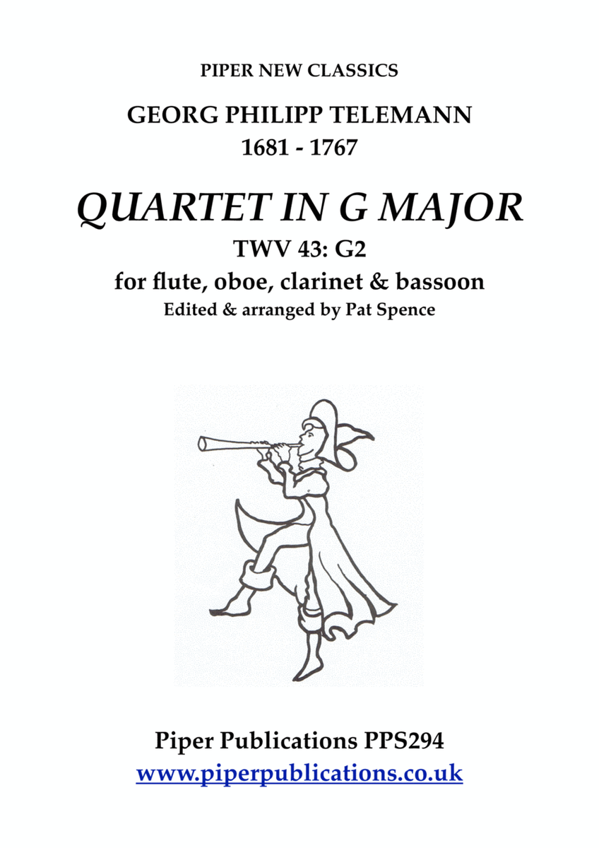 TELEMANN: QUARTET IN G MAJOR TEV 43: G2 for flute, oboe, clarinet & bassoon