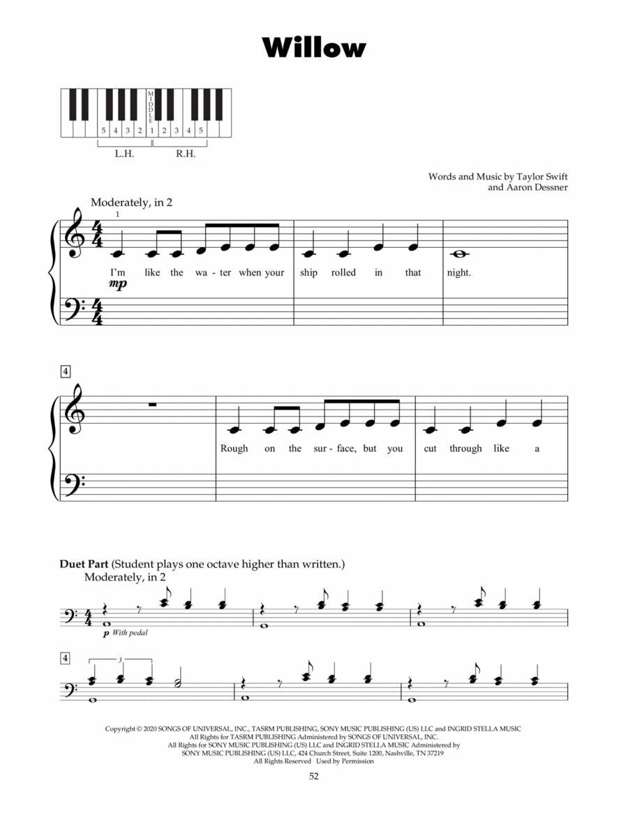 willow willow Piano scores gallery preview page 1