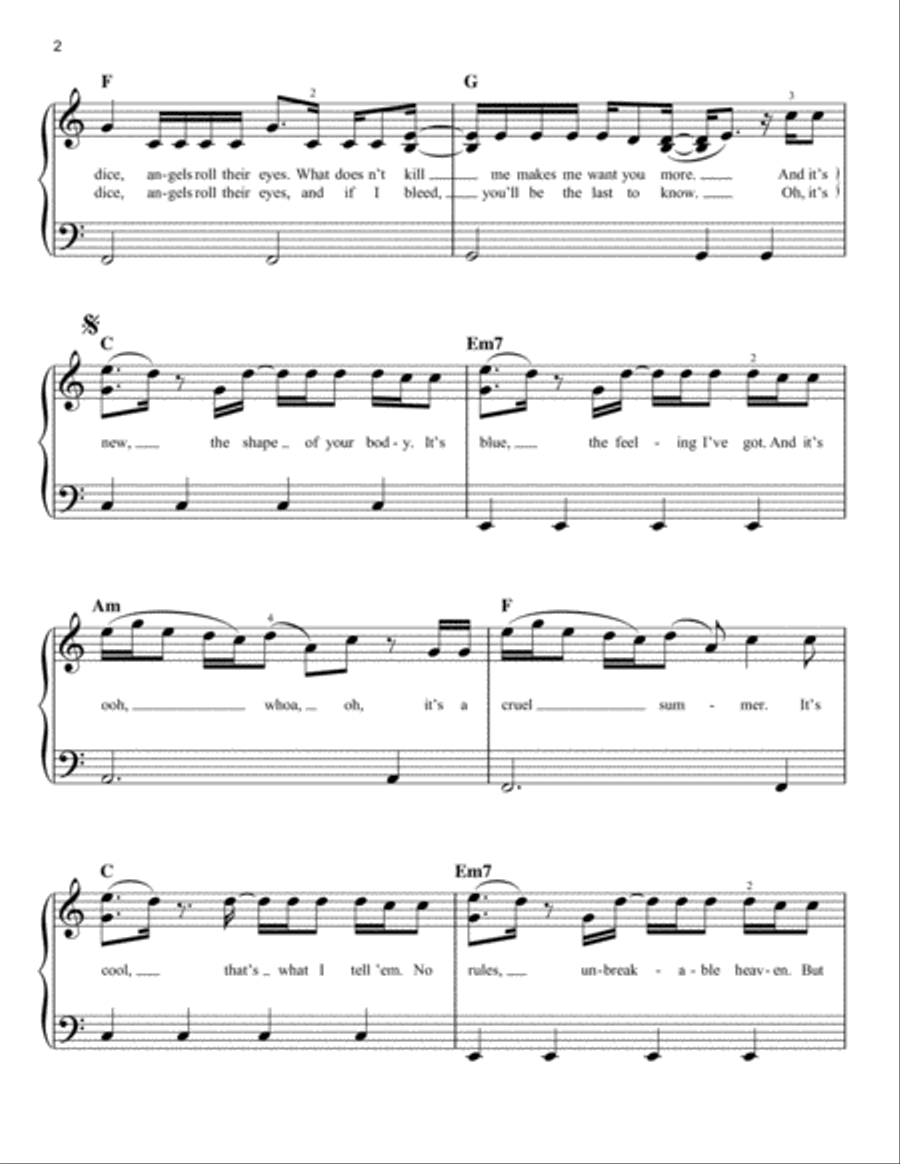 Cruel Summer Easy Piano scores gallery preview page 2