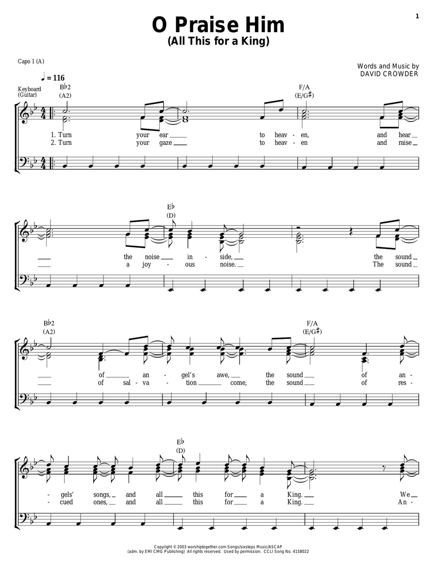 O Praise Him (All This For A King) Piano, Vocal, Guitar scores gallery preview page 1