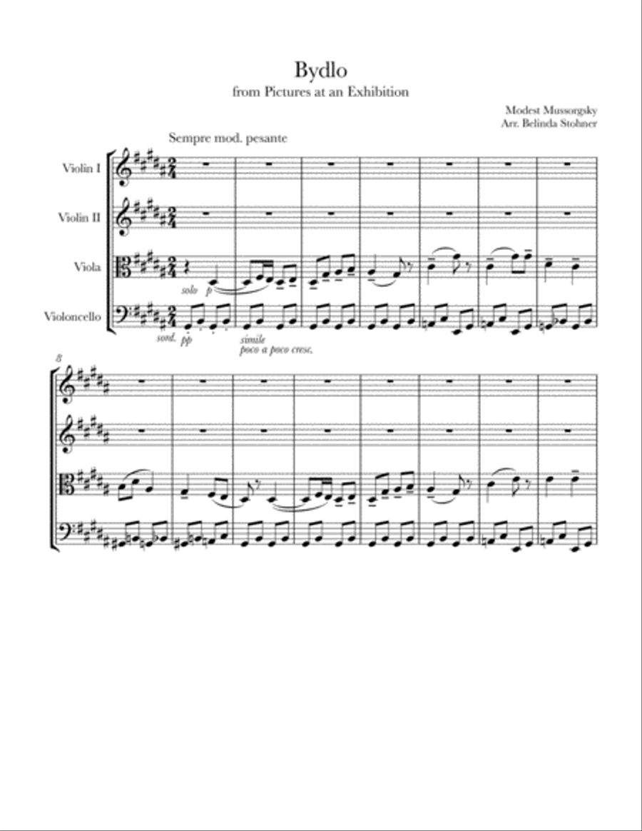 Bydlo from Pictures at an Exhibition - String Quartet String Quartet scores gallery preview page 1